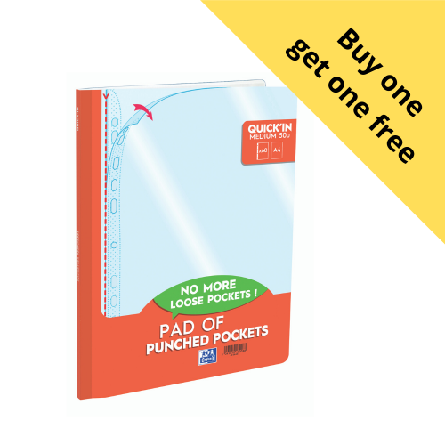 Oxford A4 Punched Pocket Pad 60 Pockets with Perforated Edge - BUY ONE PAD GET ONE PAD FREE DURING 2020