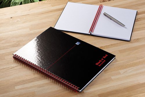 Black n Red A5 Wirebound Hard Cover Notebook Recycled Ruled 140 Pages Black/Red (Pack 5)  | County Office Supplies