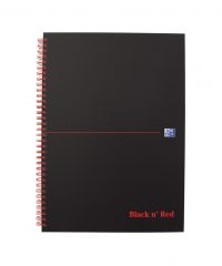 A4 Black n' Red Matt Black Wirebound Notebook Ruled Perforated 140P Pk 5