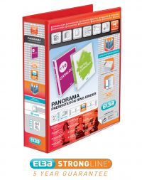 Elba Panorama Presentation Ring Binder PP 4 D-Ring 50mm Capacity A4 Red Ref 400008432 [Pack 4]