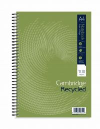 Cambridge Recycled Nbk Wirebound 70gsm Ruled Margin Perf Punched 4 Holes 100 pp A4 Ref 400020196 [Pack 5]