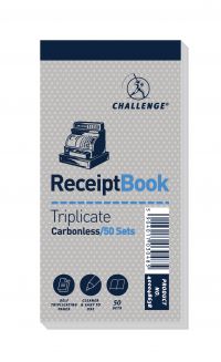 Challenge 140x70mm Triplicate Receipt Book Carbonless 1-50 Taped Cloth Binding 50 Sets (Pack 10) - 400048638