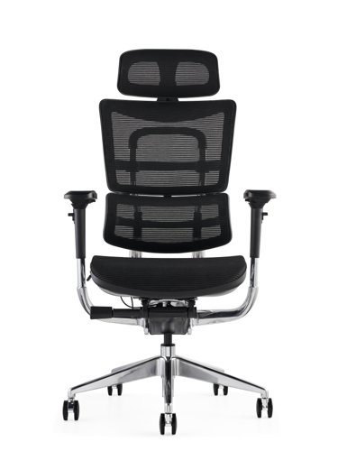 i29 Ergonomic Polished Knee Tilt Mechanism Black Soft Weave Back & Seat Chair with Executive Head Rest & 4D Adjustable Arms