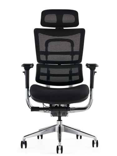 i29 Ergonomic Polished Knee Tilt Mechanism Black Soft Weave Back & Upholstered Seat Chair with Executive Head Rest & 4D Adjustable Arms