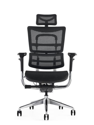 i29 Ergonomic Polished Knee Tilt Mechanism Black Soft Weave Back & Seat Chair with Ergonomic Head Rest & 4D Adjustable Arms