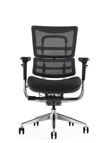 i29 Ergonomic Polished Knee Tilt Mechanism Black Soft Weave Back & Upholstered Seat Chair with 4D Adjustable Arms