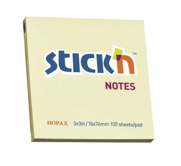 Stickn Adh note 76x76mm Yel Pk12