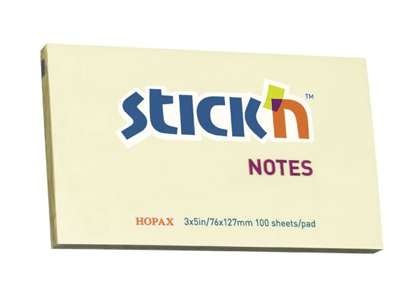 Stickn Adh note 76x127mm Yel Pk12