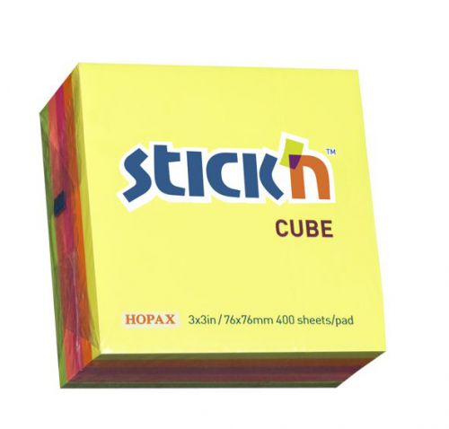 ValueX Stickn Notes Cube 76x76mm 400 Sheets Neon Colours 21012 41906HP