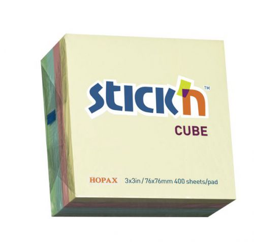 ValueX Stickn Notes Cube 76x76mm 400 Sheets Pastel Colours 21013 41913HP