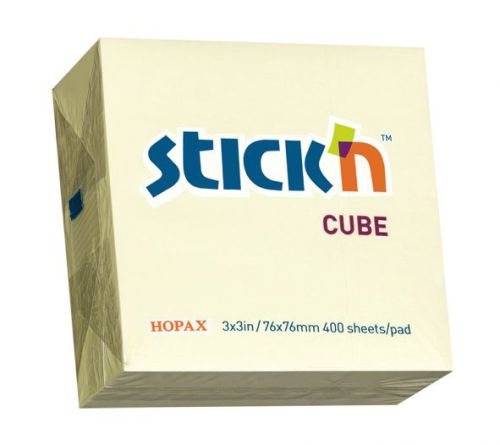 Stick n Notes Repositional Sticky Notes Pastel Yellow Cube of 400 Sheets 76x76mm 21072