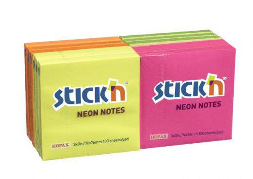 Super Saver Stickn Notes 76x76mm 100 Sheets NeonColours (Pack 12)