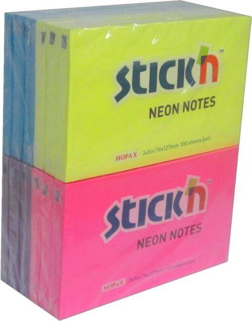 Langstane Stick n Notes Repositional Sticky Notes Neon Assorted 76x127mm 21334 [Pack 12]