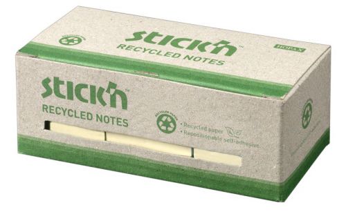 Stickn Recycled Sticky Notes 38x51mm 100 Sheets Per Pad Yellow (Pack 12) - 21407Y