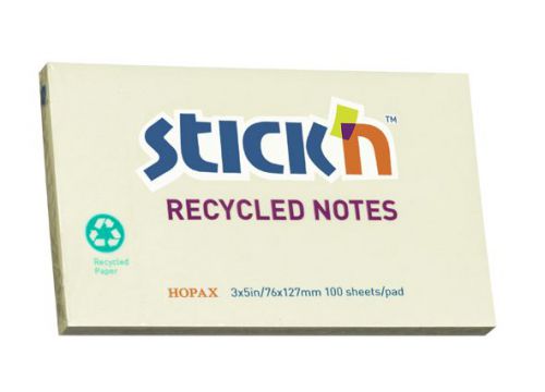 Value Stickn Recycled Notes 76x127mm Pastel Yellow PK12