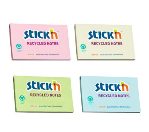 Stickn Recycled Sticky Notes 76x127mm 100 Sheets Per Pad Assorted Colours (Pack 12) - 21435WP 11535HP