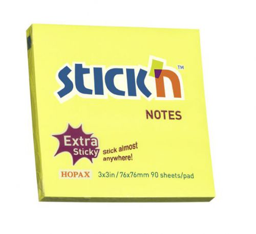  Extra Sticky Notes 76x76mm 90 Sheets Neon Yellow (Pack 12) 21670