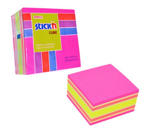 Stick n Notes Repositional Sticky Notes Neon/Pastel Rainbow Cube of 400 Sheets 76x76mm 21536