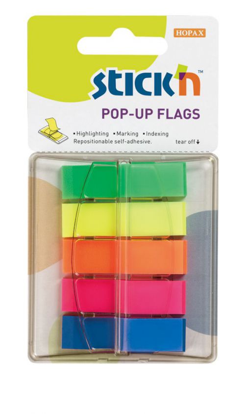 Langstane Pop-Up Index Flags 200 per Pack 12x45mm Neon 5 Colours Assorted 26029