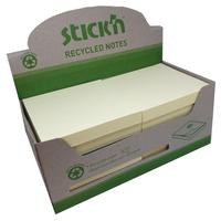 Stickn Repositionable Notes 76x76mm Recycled 100 Sheets Yellow (Pack 12) 21795