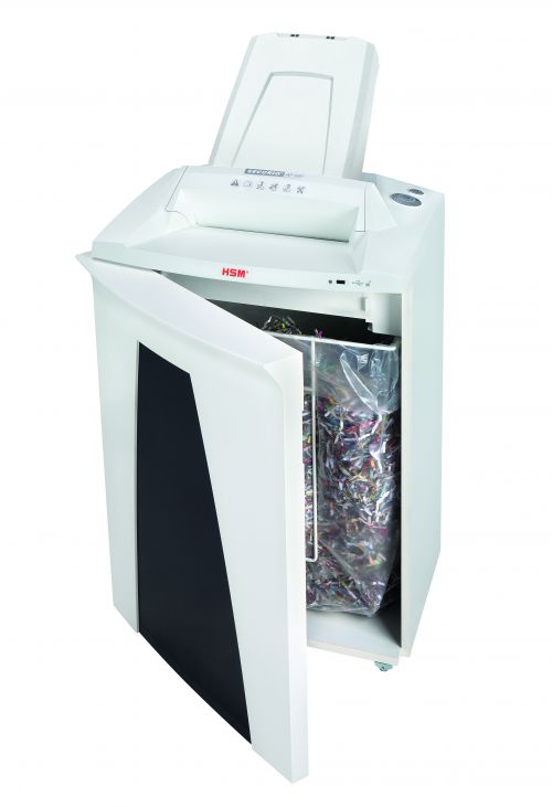 2103811 | The simple and convenient method of data destruction for work groups. The document shredder with an automatic paper feed and lockable stack protects inserted stacks of paper from unauthorised access and shreds stacks of paper with up to 500 sheets of paper as well as single sheets of paper easily whilst saving you time.