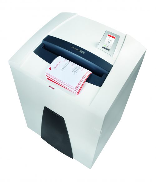 The top document shredder of the HSM SECURIO line with IntelligentDrive and touch display. This powerhouse with 205 litres of collection volume reliably processes large amounts of paper and is therefore optimal as a department document shredder.
