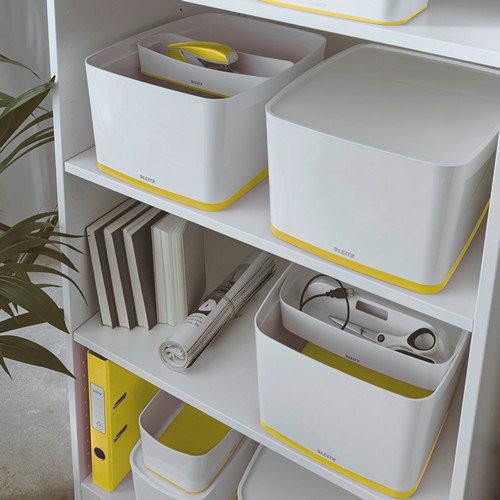 Leitz MyBox WOW Large with lid Storage Box 18 litre W 318 x H 198 x D 385 mm. A4. Yellow