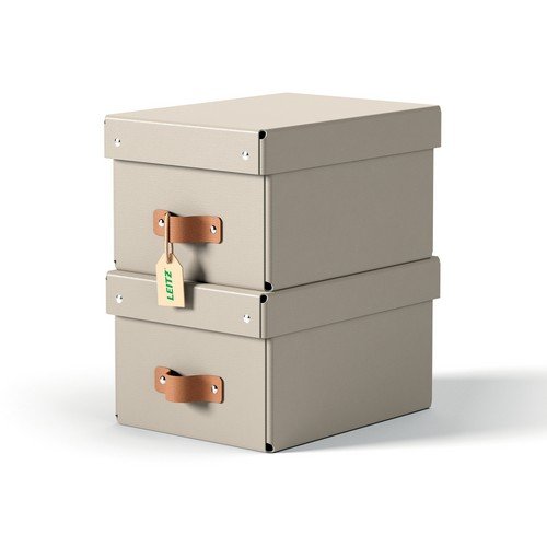 Leitz Puro Storage Box with lid small 7L 100% recycled card Beige pack of 2