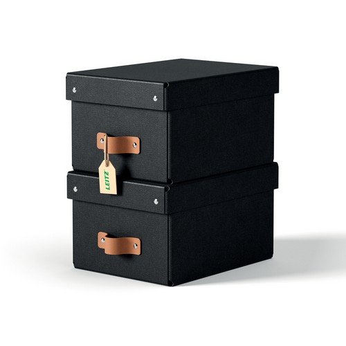 Leitz Puro Storage Box with lid small 7L 100% recycled card Black pack of 2