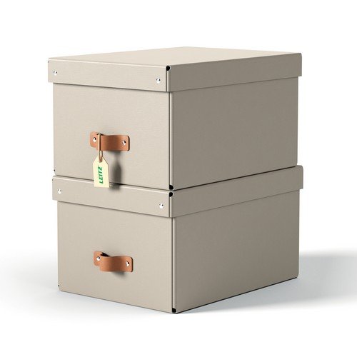 Leitz Puro Storage Box with lid medium 17L 100% recycled card Beige  pack of 2