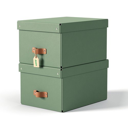Leitz Puro Storage Box with lid medium 17L 100% recycled card Green pack of 2