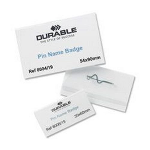 Durable Pin Name Badge 40x75mm Transparent Pack 100