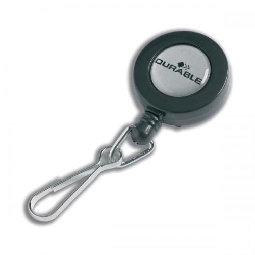 Durable Badge Reel Crocodile Clip and Snap Hook Charcoal Pack 10