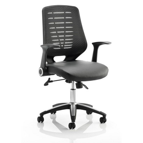 Relay Task Operator Chair Leather Seat Black Back With Folding Arms