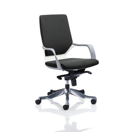 Xenon Executive Chair White Shell Black Fabric Medium Back With Arms