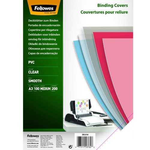 Fellowes Recycled A3 PVC Binding Covers 200 Micron Pack of 100
