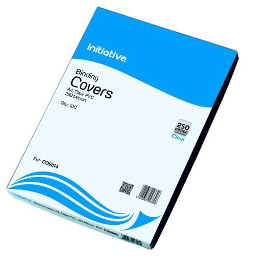 Initiative PVC Binding Covers A4 250 Micron Clear Pack 100 Cover Boards CO9814