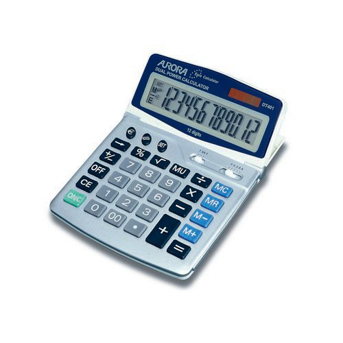 Aurora Silver/Grey 12-Digit Desk Calculator (Solar powered with battery back up)