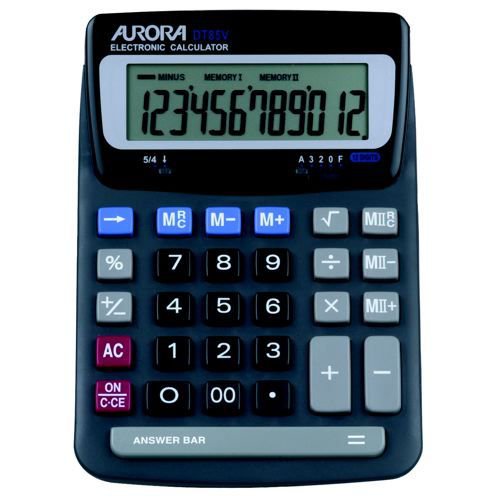 Aurora DT-85V Desktop Calculator Battery/Solar-power 12 Digit 2x3 Key Memory