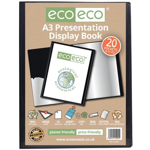 A3 90% Recycled 20 Pocket Fold Flat Spiral Display Book