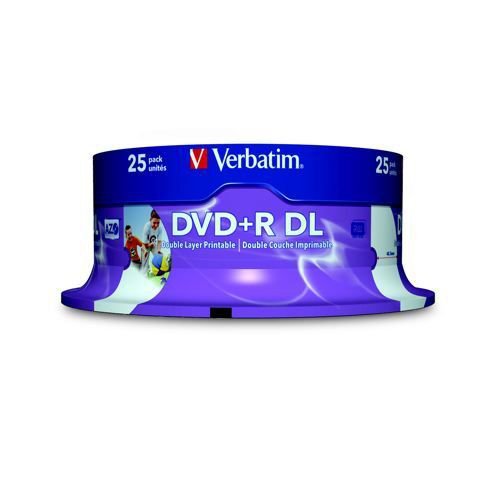 Verbatim DVD+R DL Wide Inkjet Printable Spindel Pack 25