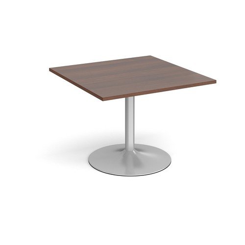 Trumpet Base Square Extension Table 1000mm X 1000mm Silver Base Walnut Top