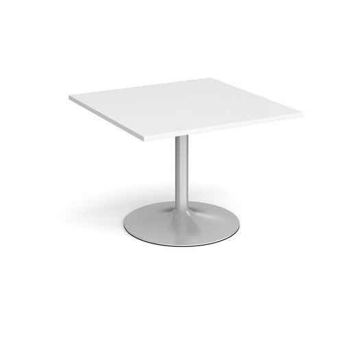 Trumpet Base Square Extension Table 1000mm X 1000mm Silver Base White Top
