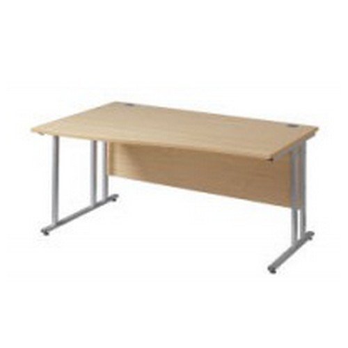 Maestro 25 Sl Silver Dble Upright Cant LH Wave Desk 1400mm X 990/800 Oak 25mm Top 18mm Back Panel