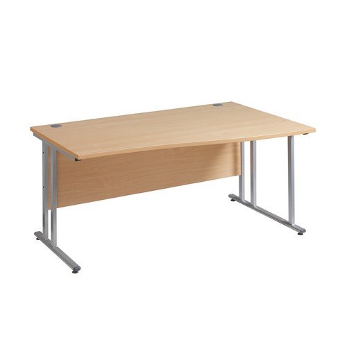 Maestro 25 Sl Silver Dble Upright Cant RH Wave Desk 1600mm X 990/800 Oak 25mm Top 18mm Back Panel