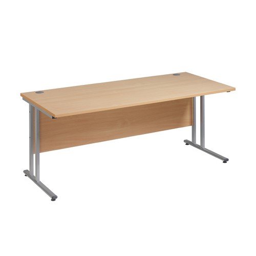 Maestro 25 Sl Silver Double Upright Cantilever Desk 1600W X 800D Oak 25mm Top 18mm Back Panel