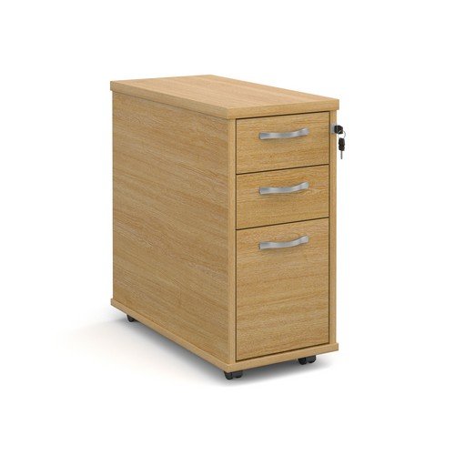 Dams 3 Drawer Tall Narrow Locking Mobile Pedestal With Handles Oak