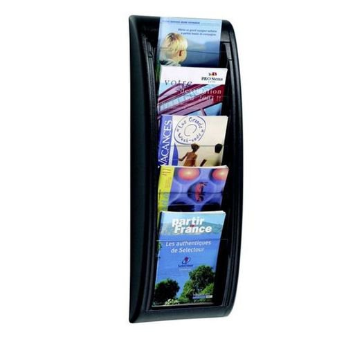 Fast Paper Quick Fit Literature Holder WallMount 5 x A5 Pockets 228x95x650mm Black Literature Displays DS2221
