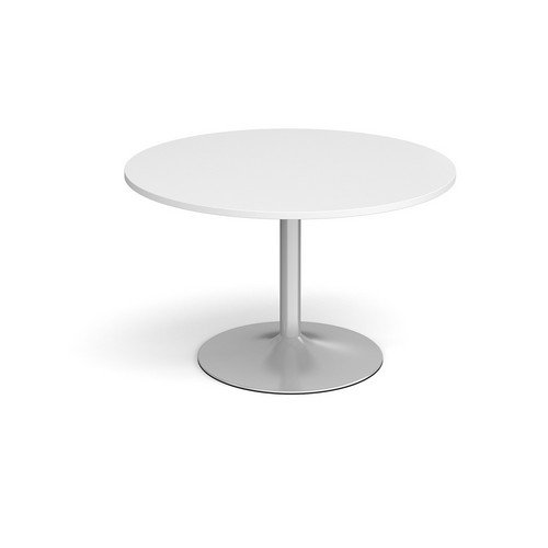 Trumpet Base Circular Boardroom Table 1200mm Silver Base White Top