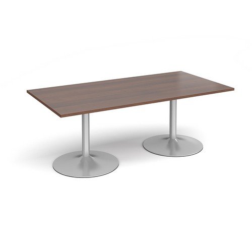Trumpet Base Rectangular Boardroom Table 2000mm X 1000mm Silver Base Walnut Top